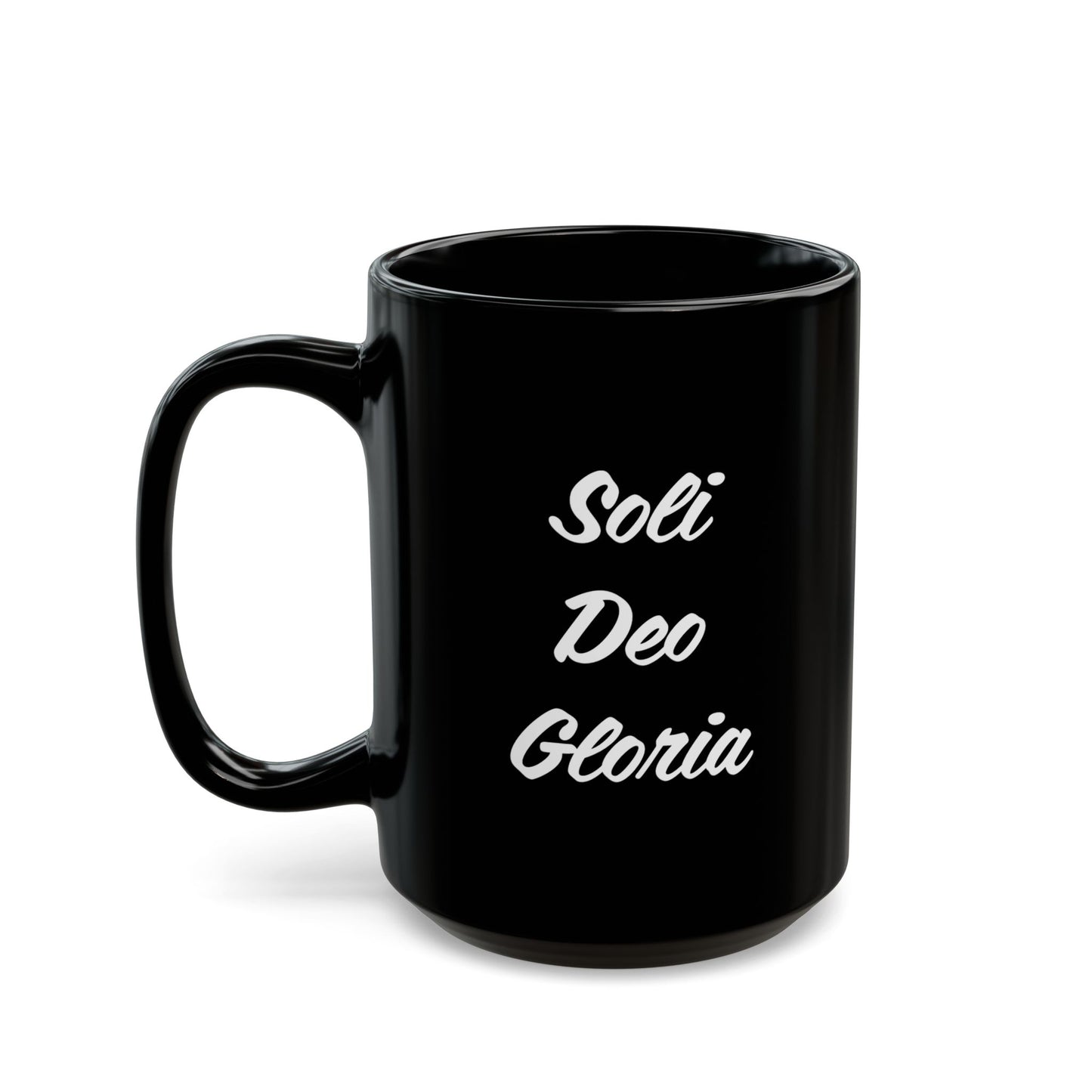 Inspirational "Jesu Juva - Soli Deo Gloria" Black Mug - 11oz & 15oz