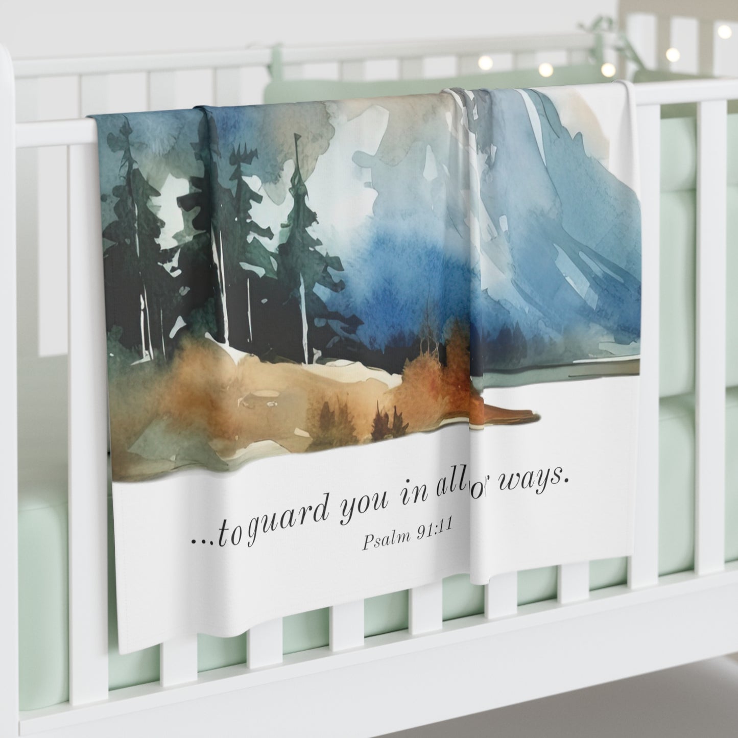 Baby Swaddle Blanket - Angels Guarding You - Mountain Scene