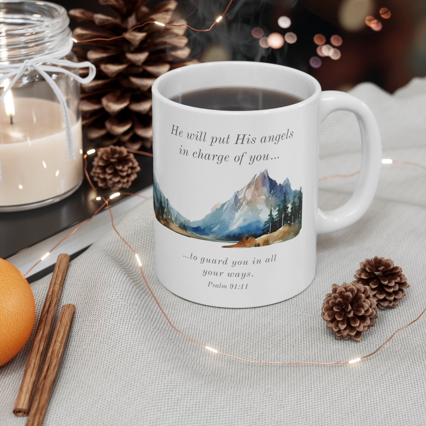 Ceramic Mug 11oz - Angels Guarding You - Mountain Scene