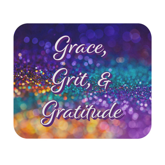 Mouse Pad (Rectangle) - Grace, Grit, & Gratitude - purple sparkle