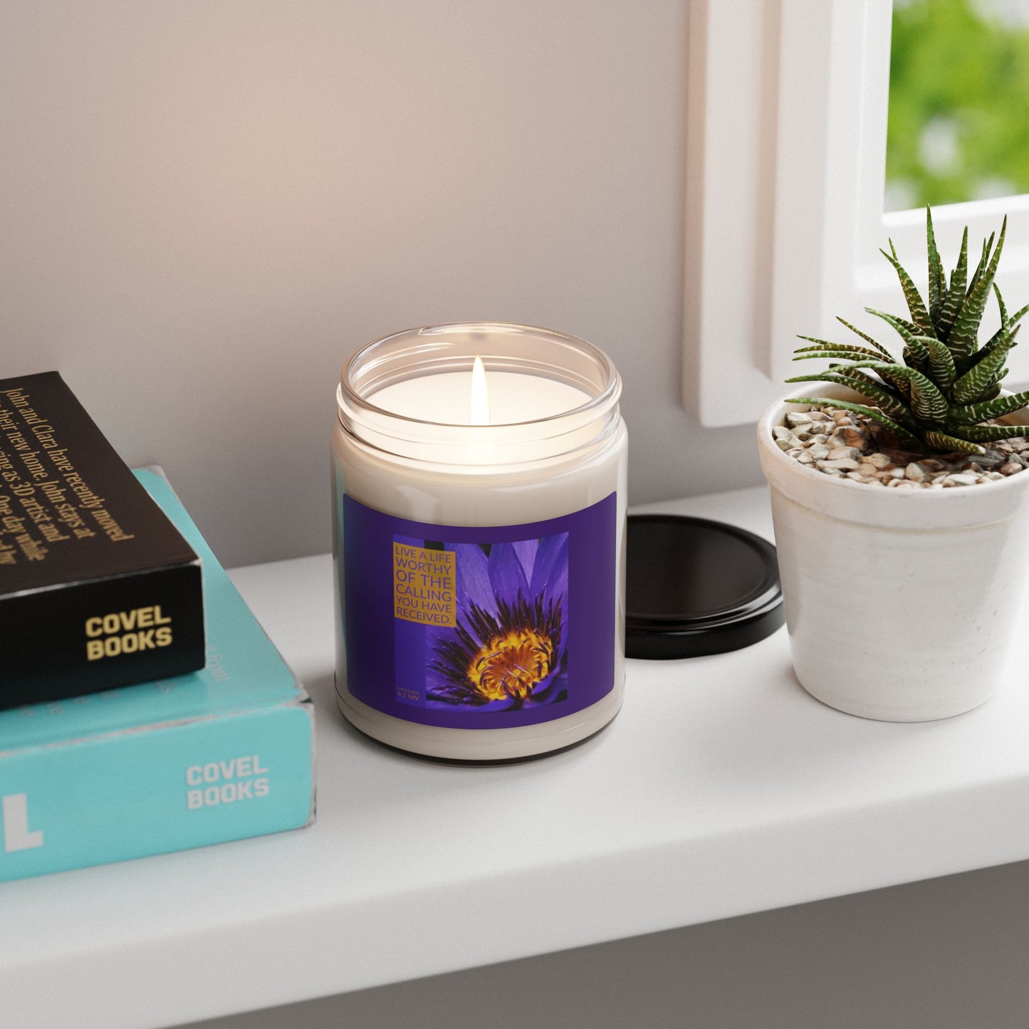 Inspirational Scented Soy Candle - 9oz, Purple Floral Design with Motivational Quote