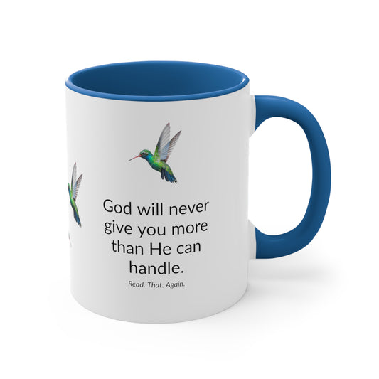 Accent Coffee Mug, 11oz - He Can Handle It - Hummingbird design