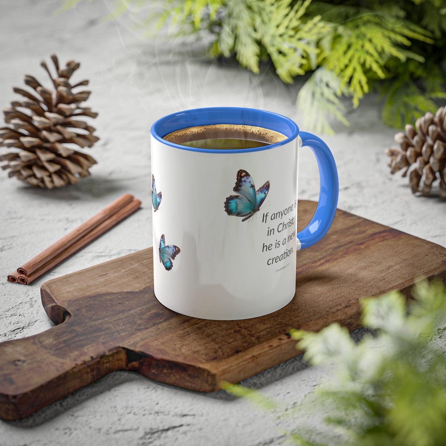 A New Creation - Blue Butterfly - Colorful Mugs, 11oz