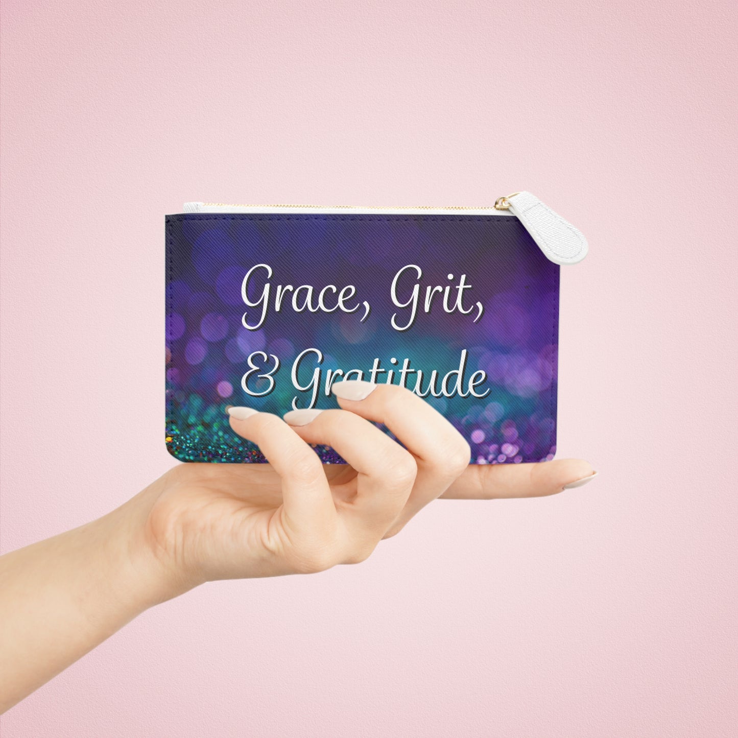 Mini Clutch Bag - Grace, Grit, & Gratitude - Purple Sparkles