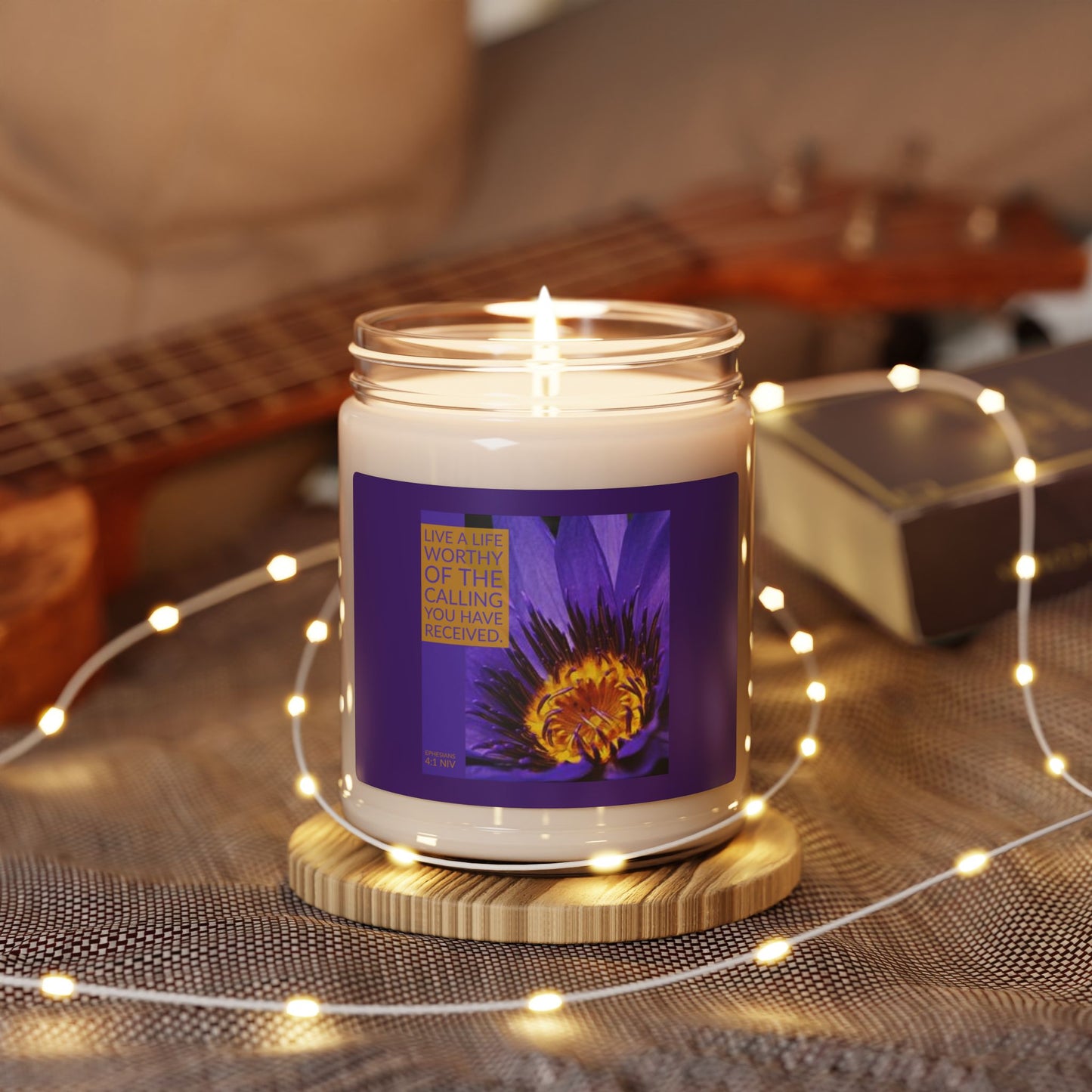 Inspirational Scented Soy Candle - 9oz, Purple Floral Design with Motivational Quote