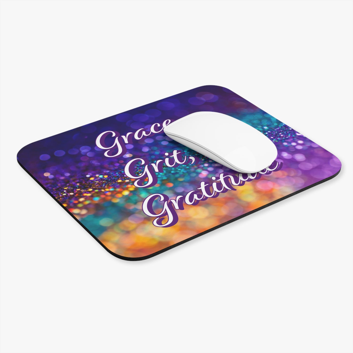 Mouse Pad (Rectangle) - Grace, Grit, & Gratitude - purple sparkle