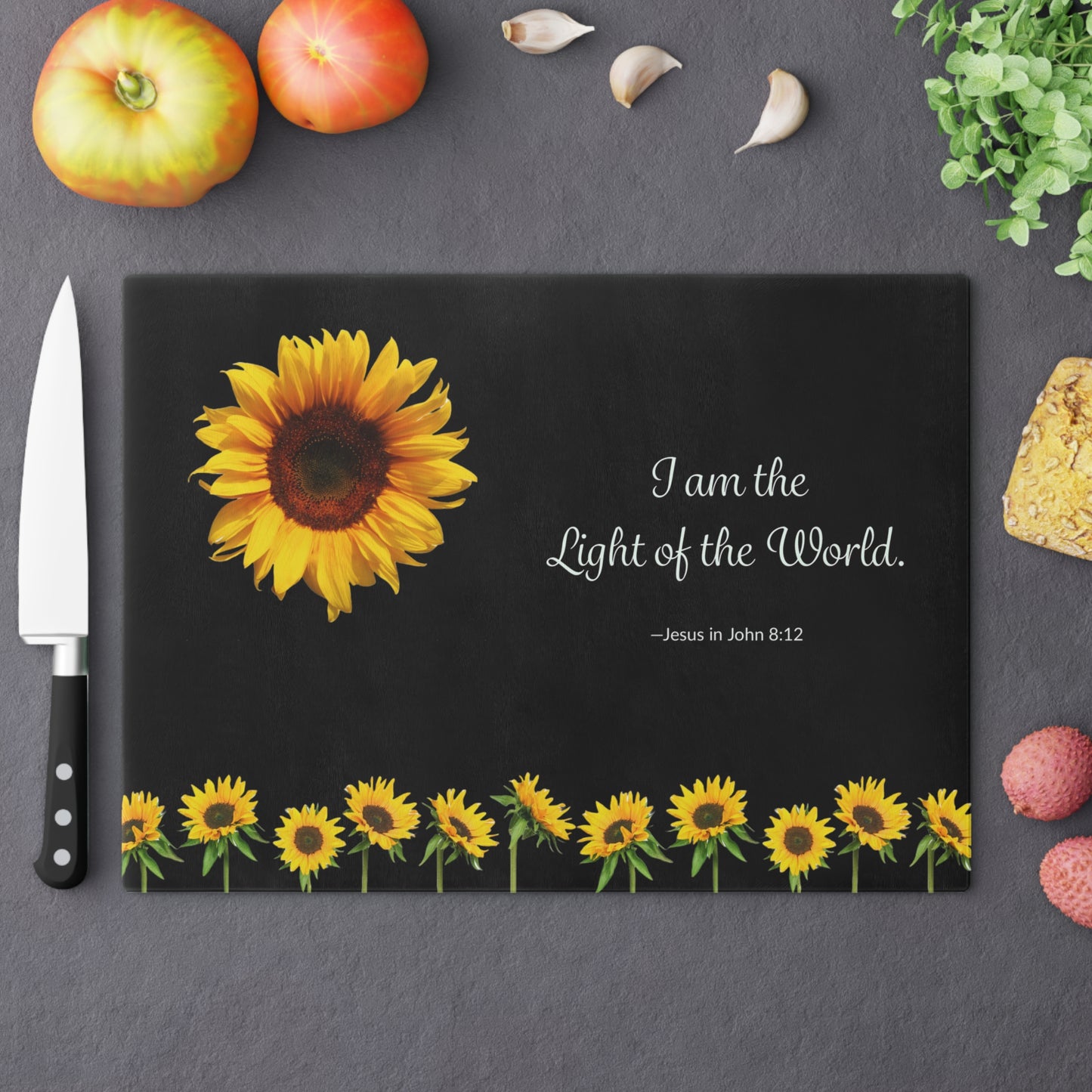 Cutting Board - Tempered Glass - Light of the World with Sunflowers
