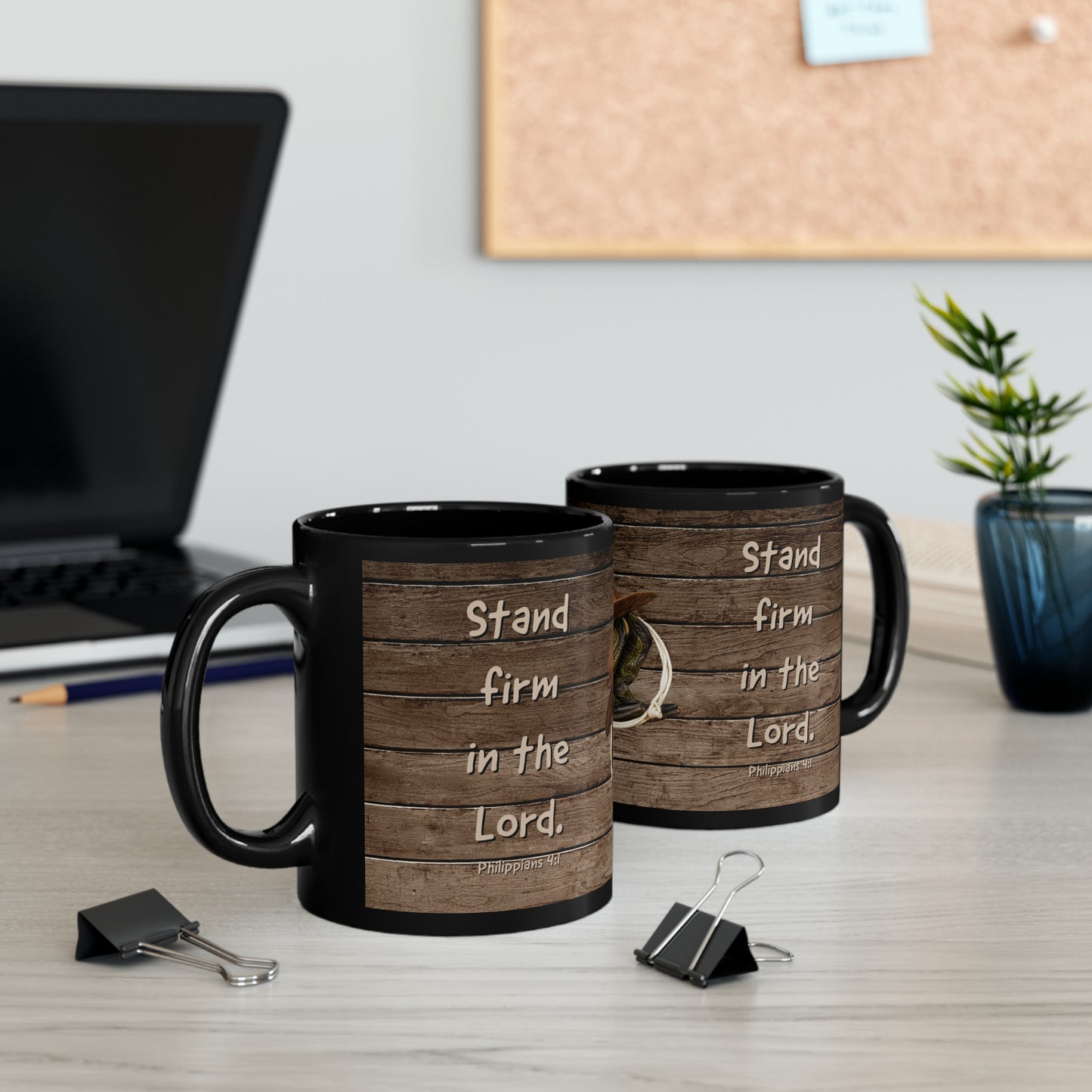 11oz Black Mug - Stand Firm in the Lord - Western Boots