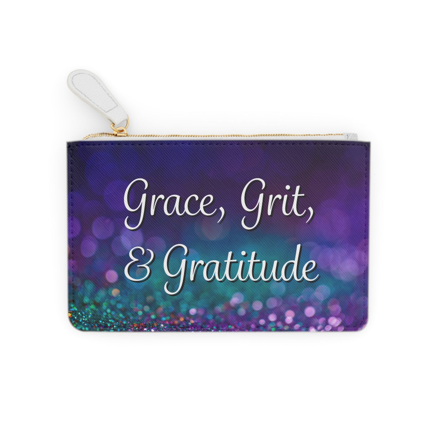 Mini Clutch Bag - Grace, Grit, & Gratitude - Purple Sparkles