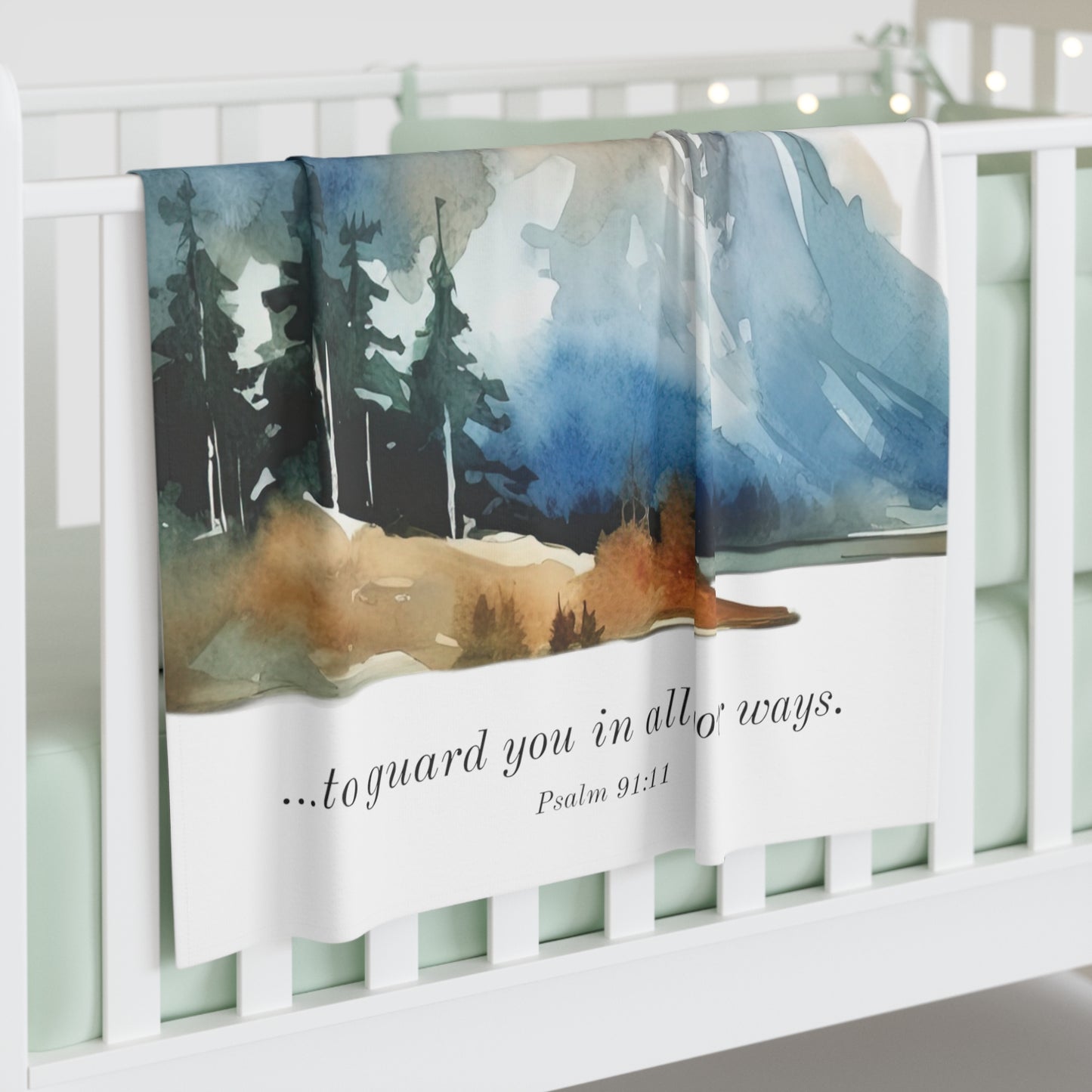 Baby Swaddle Blanket - Angels Guarding You - Mountain Scene