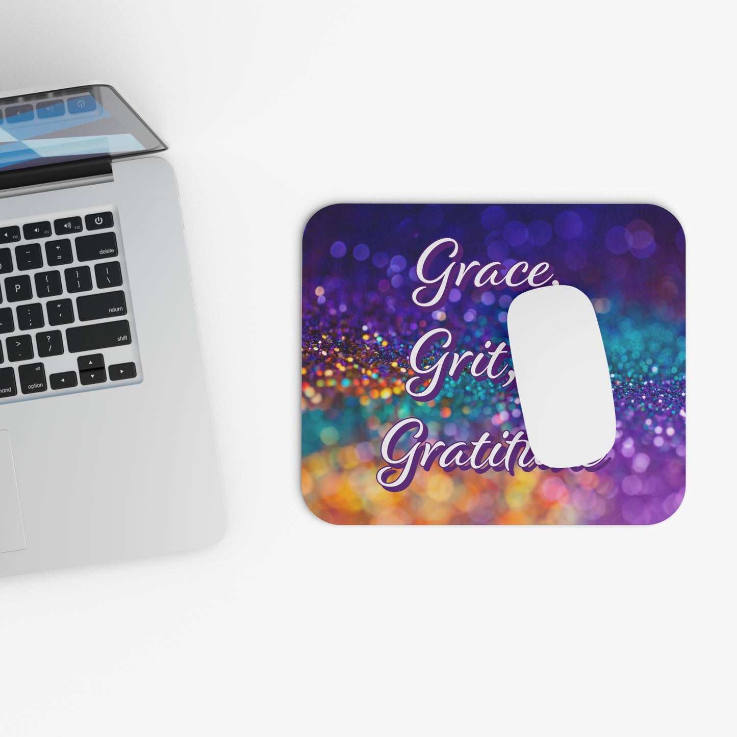 Mouse Pad (Rectangle) - Grace, Grit, & Gratitude - purple sparkle