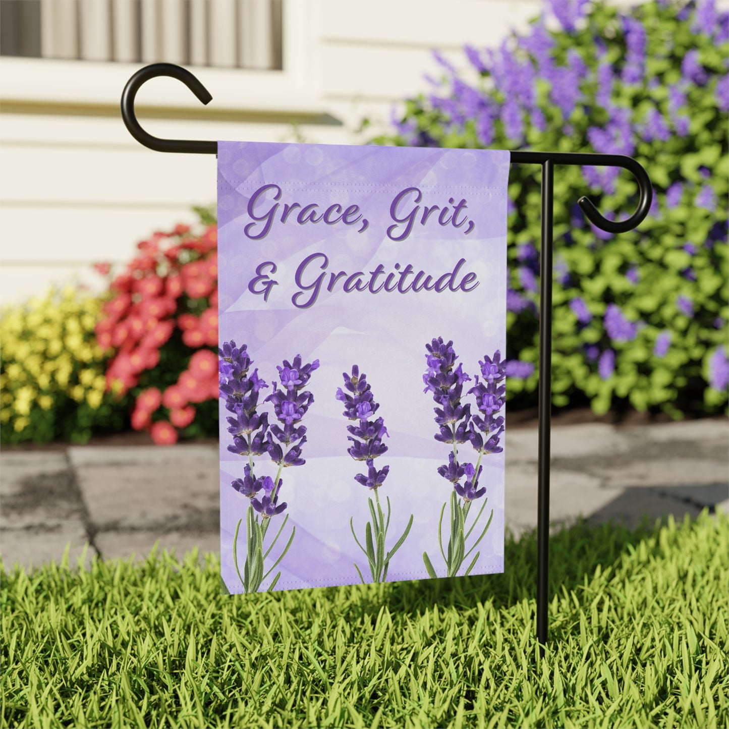 Garden & House Banner - Grace, Grit, & Gratitude - Purple/Lavendar