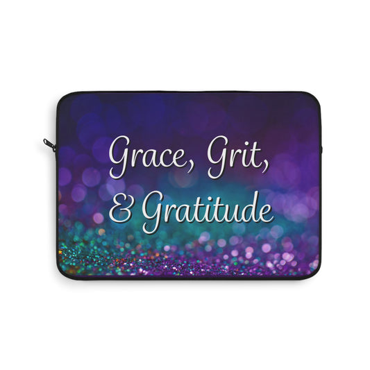 Laptop Sleeve - Grace, Grit, & Gratitude - Purple Sparkles