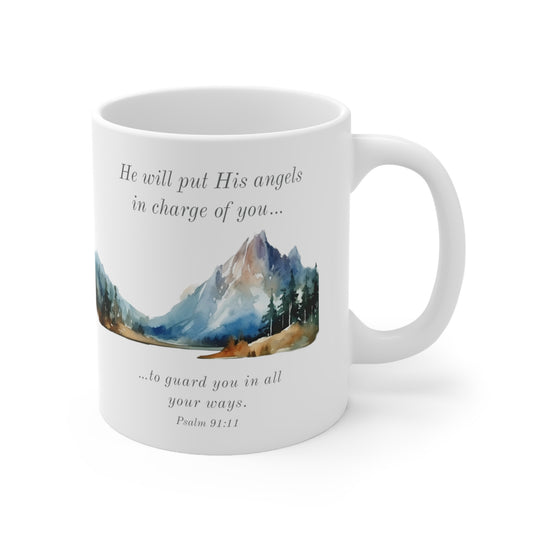 Ceramic Mug 11oz - Angels Guarding You - Mountain Scene