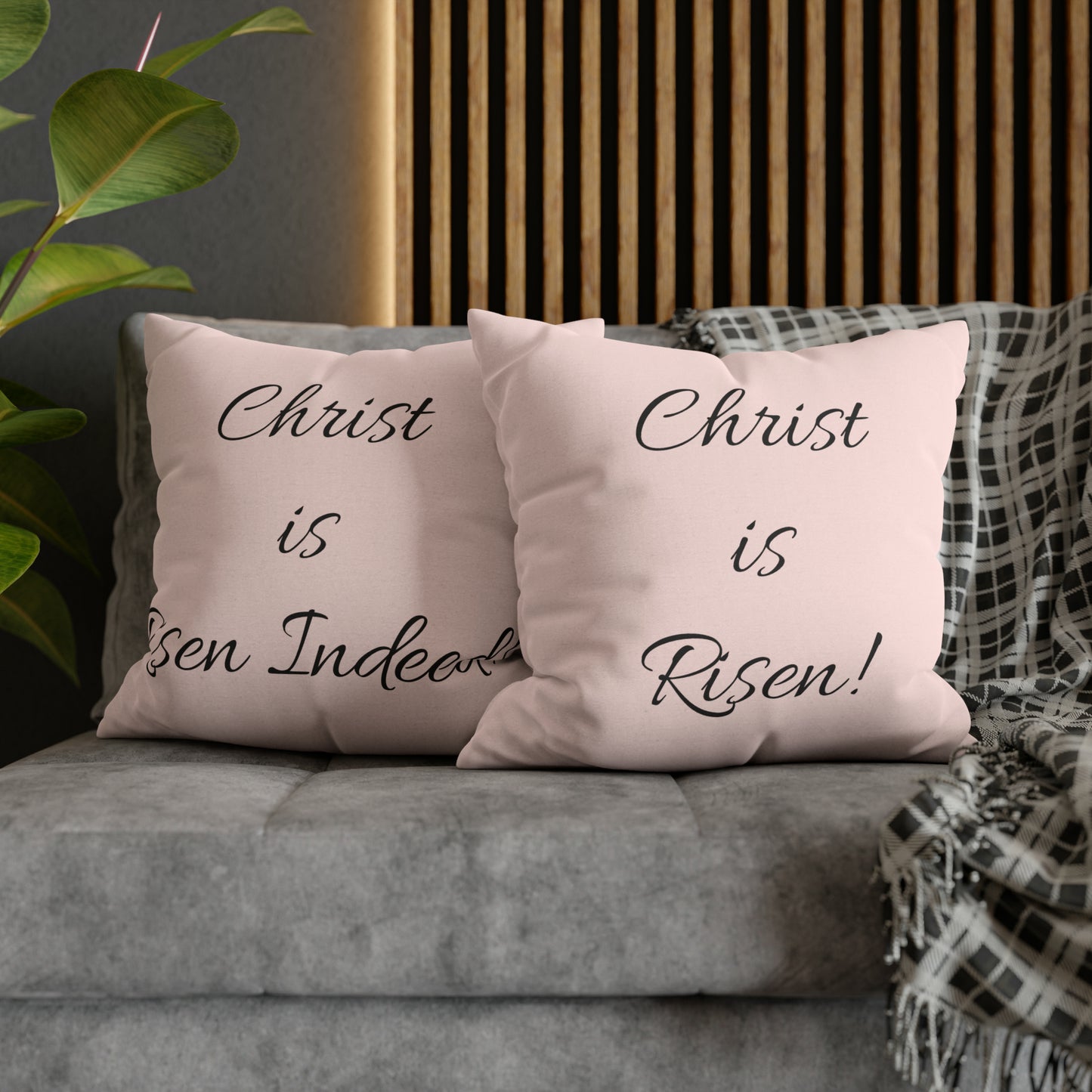 Spun Polyester Square Pillowcase - Christ is Risen! Christ is Risen Indeed!